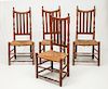 SET OF FOUR WILLIAM AND MARY STAINED MAPLE BANISTER-BACK SIDE CHAIRS