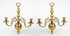 PAIR OF CONTINENTAL BAROQUE STYLE BRASS THREE-LIGHT WALL SCONCES