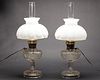 Pair Aladdin Model B Lincoln Drape Glass Oil Lamps