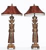 Pair Painted & Carved Wood Figures Mounted as Lamps