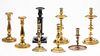7 Brass Candlesticks & One Italian, 18th C and Later