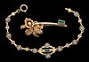 ANTIQUE / VINTAGE 18K GOLD AND EMERALD FLORAL JEWELRY, LOT OF TWO