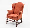 QUEEN ANNE STYLE MAHOGANY WING ARMCHAIR
