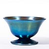 STEUBEN BLUE AURENE IRIDESCENT ART GLASS FOOTED OPEN SALT