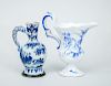 DUTCH DELFT BLUE AND WHITE SILVER-FORM PITCHER AND A DUTCH DELFT PITCHER