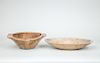 SCOOPED WOOD OVAL BOWL AND A TWO-HANDLED WOOD BOWL