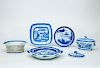 GROUP OF SIX CANTON BLUE AND WHITE TABLE ARTICLES, IN THE WILLOW PATTERN