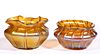 QUEZAL RIBBED IRIDESCENT ART GLASS DISHES, LOT OF TWO
