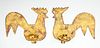 PAIR OF YELLOW PAINTED CUT-SHEET-METAL ROOSTER-BACK SINGLE-LIGHT WALL SCONCES