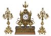 French Gilt Brass Clock Garniture