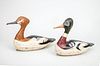 TWO EASTERN SHORE CARVED AND PAINTED WOOD HEN AND DRAKE MERGANSER DECOYS