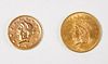 Two US One Dollar Gold Liberty Coins