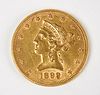 1899 Ten Dollar Gold Liberty Coin, Raw, VF+