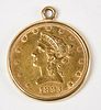 1893 Liberty Head Ten Dollar Gold Coin,14K Pendant