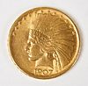 1907 Ten Dollar Gold Indian, No Motto, Coin, XF+