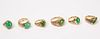 Six Gold Rings with Green Stones