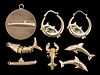 VINTAGE 14K YELLOW GOLD NAUTICAL-THEMED FIGURAL JEWELRY, LOT OF EIGHT PIECES