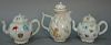 Three piece lot to include Chinese porcelain teapot with cover and embossed spout, body painted with two women on either side