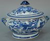Chinese export porcelain blue and white Canton covered tureen. 
height 9 inches, length 12 inches