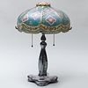 Pairpoint Reverse Painted Glass and Silver Plate Table Lamp 