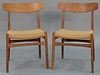 Set of six Hans Wegner dining chairs, Carl Hansen & Sons Denmark 1952, teak with paper cord, Hans J. Wegner burn mark. 
heigh