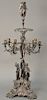 Edward and John Barnard English silver candelabra having angelic figure at top over leafy design over scroll design with thre