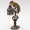 Polychromed Cast Iron Parrot Table Lamp