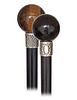 101. Hard Stone Dress Cane -Ca. 1900 -A sizeable tiger eye ball knob with its beautifully reeded silver collar struck with an