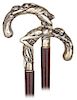 128. Silver Plated Mildly Erotic Cane  -Ca. 1900 -The famous mildly erotic motif of Leda & Swan heavily cast in bronze, silve