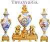 19th C. Sevres Tiffany & Co. French Porcelain & Gilt Bronze Clockset, Signed By E. Pernodet