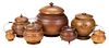 Seven Round Treenware Lidded Boxes