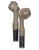 136. Britannia Ball & Claw Cane -Ca. 1890 -Straight handle fashioned of Britannia in the shape of a straight eagle paw clench