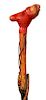 94.  Folk Art Snake Cane- Ca. 1880- A carved and painted folk cane with what appears to be a bear head in a red polychromed l