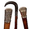 161. Three Piece Dress Cane Lot- Ca. 1880-1910- Two nice signed sterling canes and one horn cane with a solid silver collar, 