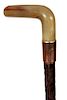 163. Horn Dress Cane- Dated 1905- A sturdy horn handle, rose gold collar with a dated presentation, stepped partridgewood thi