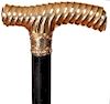 169. Gold Dress Cane- Ca. 1890- The gold-filled ornate handle of “Dr. Whwunder” , an unusual swirl pattern has been cast 