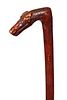 177. Island Horse Cane- Ca. 1935- A carved one piece hardwood branch of a horse in bridal and a metal ferrule. H.- 4” x 1