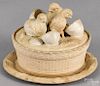 Caneware covered dish, 19th c., with chicks emerging from eggs, 19th c., with an undertray, 6 1/2'' h.