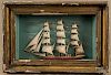 Painted ship diorama, 19th c., with the American sail ship W. Anna, 18'' x 10 1/2''.