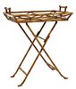 FAUX BAMBOO TRAY-TOP FOLDING METAL SIDE TABLE