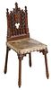 FRENCH CARVED GOTHIC REVIVAL OAK & LEATHER CHAIR