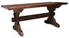 CARVED OAK REFECTORY TRESTLE TABLE, 71"L