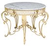 PAINTED WROUGHT IRON CENTER TABLE WITH MARBLE TOP