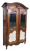 LARGE FRENCH PROVINCIAL WALNUT MIRRORED ARMOIRE