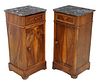 (2) FRENCH MARBLE-TOP WALNUT BEDSIDE CABINETS