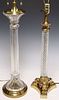 2) MOLDED COLORLESS GLASS & GILT METAL TABLE LAMPS