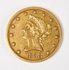 1858-O Ten Dollar Gold Liberty Coin, VF, Raw