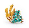 18K Turquoise Diamond Ruby Floral Brooch