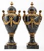 Louis XVI Style Mounted Marble Covered Urns, Pair