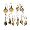 FIVE PAIRS VICTORIAN GOLD PENDANT EARRINGS